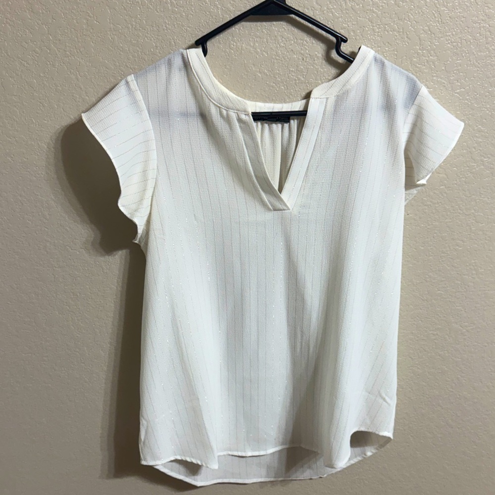 Adrianna Papell Cream Blouse with Subtle Sparkle Stripes